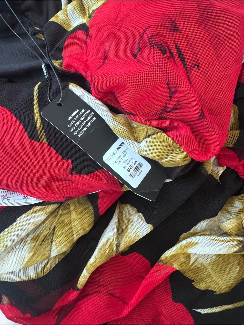 Fashion Nova Black Mini Dress with Bold Red Rose Print - Picture 9 of 9